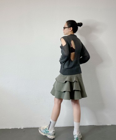 Grey Irregular Ruffle Skirt #250319